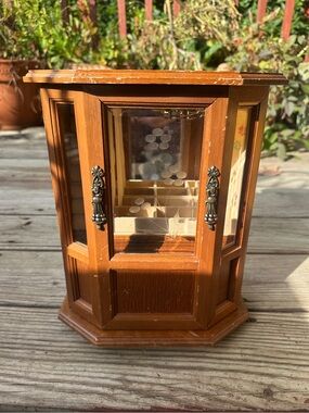 Vintage London Leather wooden jewelry Hutch/ Jewelry Box